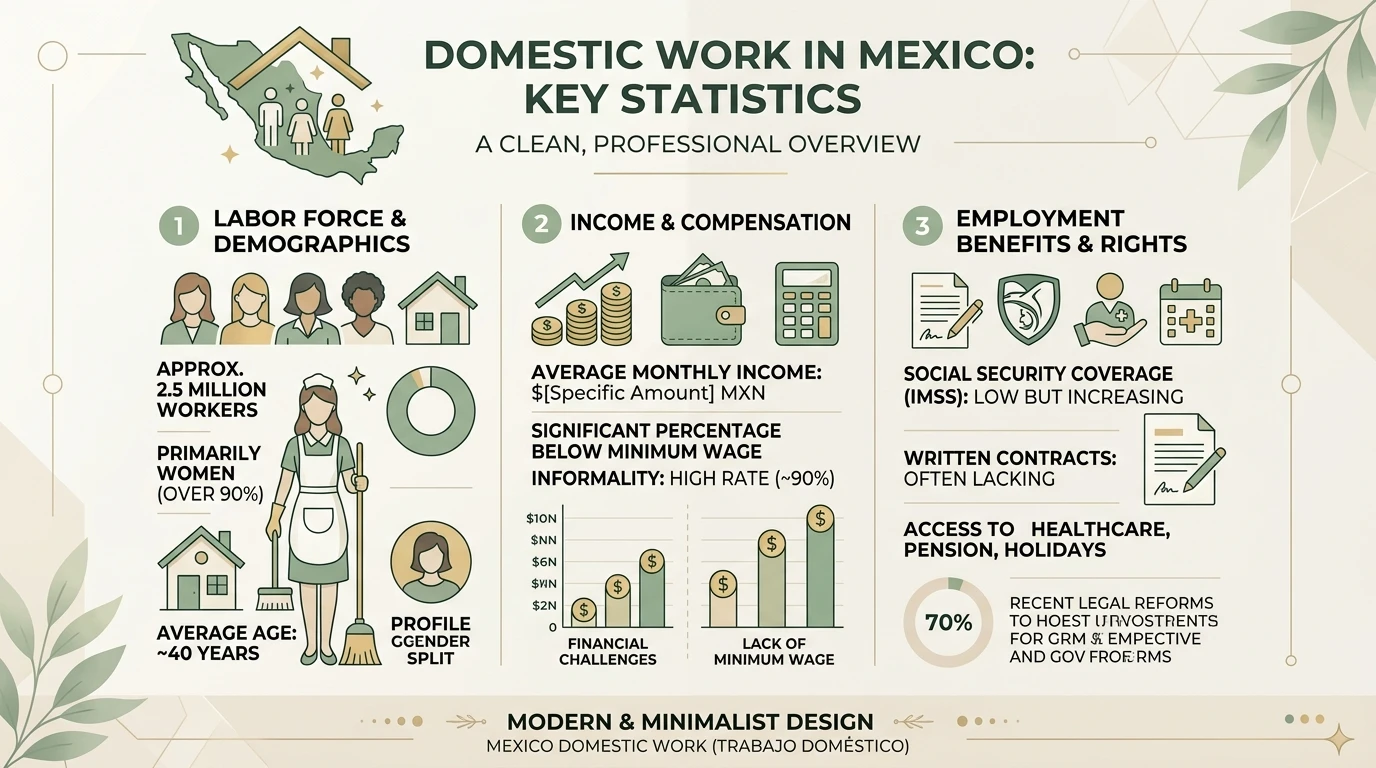 Informalidad laboral en el trabajo doméstico en México y salarios promedio Gráfico de informalidad laboral en el trabajo doméstico en México y salarios promedio de trabajadoras del hogar